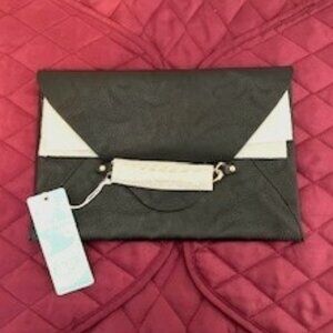 NWT Mud Pie Bag Lady Black Leather Envelope Clutch